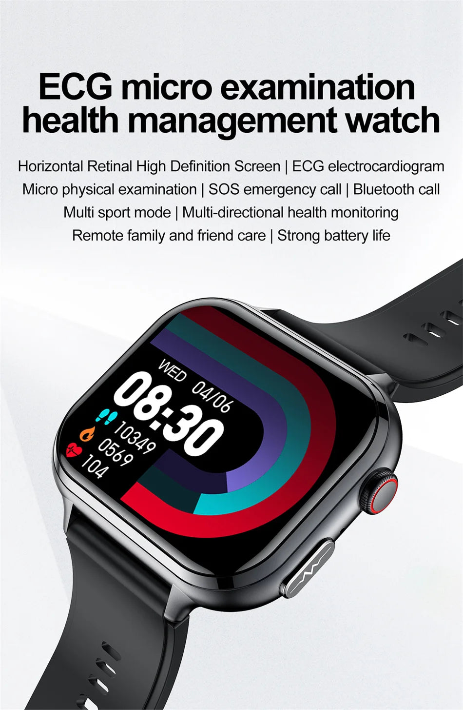 Medical Grade ECG & PPG Smart Watch | Blood Sugar, BMI, Uric Acid & Bluetooth Calling