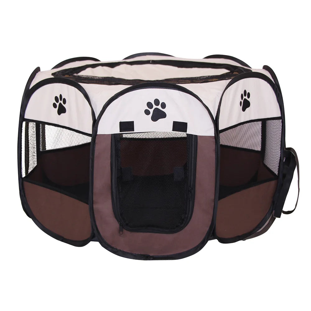 Pet playpen with paw prints on a white background