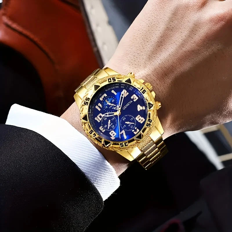 beautiful golds watch with metal band Suits men