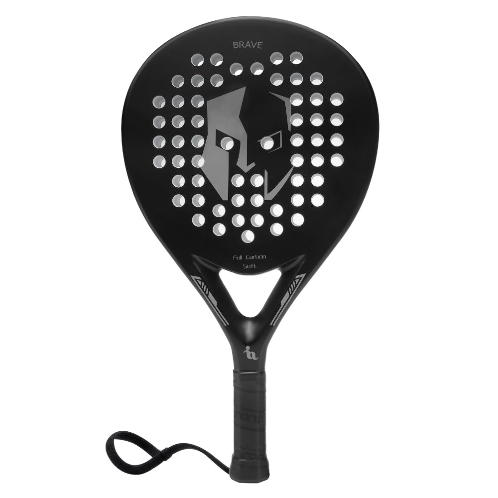 Black Padel tenn racket with brand logo on a white backgrounds 