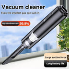 Vacuum cleaner with text highlighting features like high cleanliness rate, large suction force, and long battery life