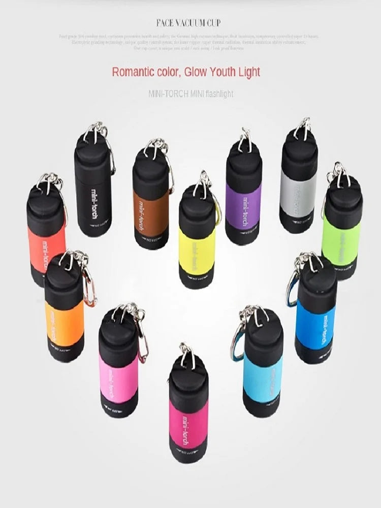 LED Micro Pocket Keychain Flashlight – USB Rechargeable & Waterproof | Black, Yellow, Red-