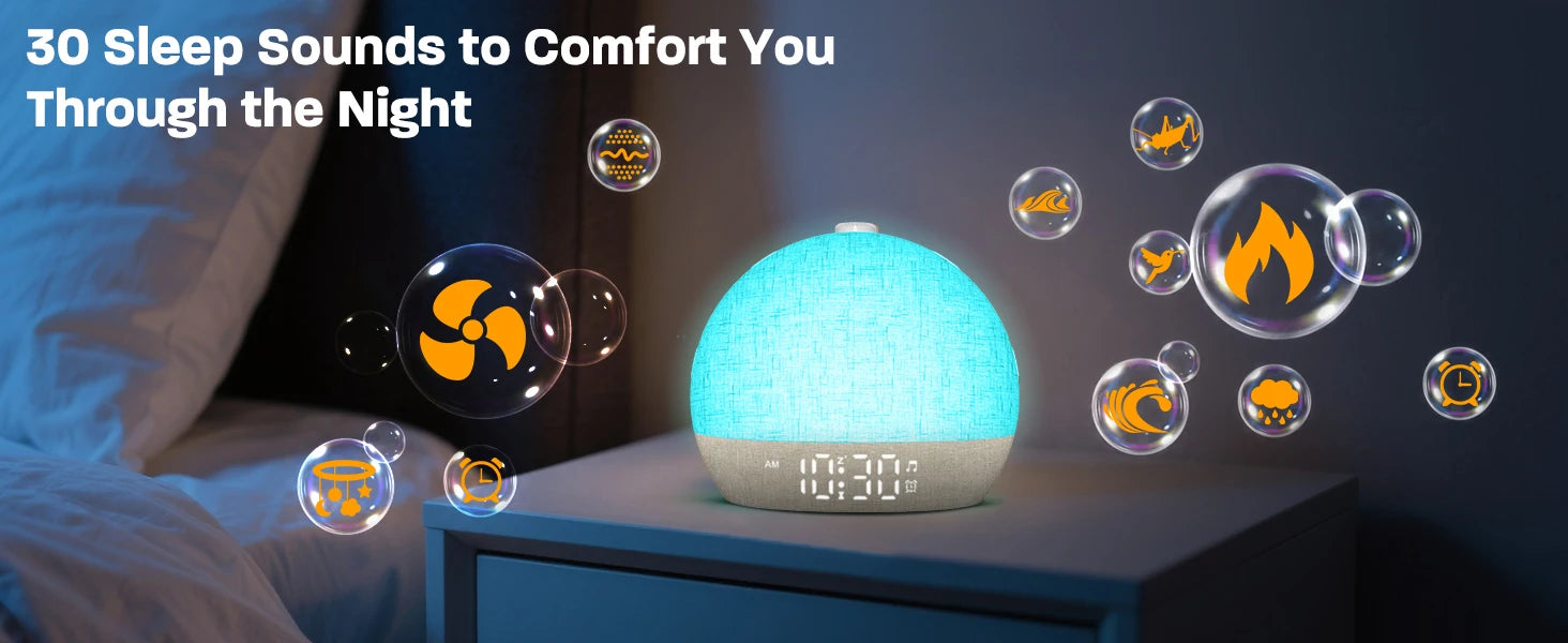 Wake Up Light Sunrise Alarm Clock — Sunset Simulation, White Noise, FM Radio & Dimmable RGB Night Light