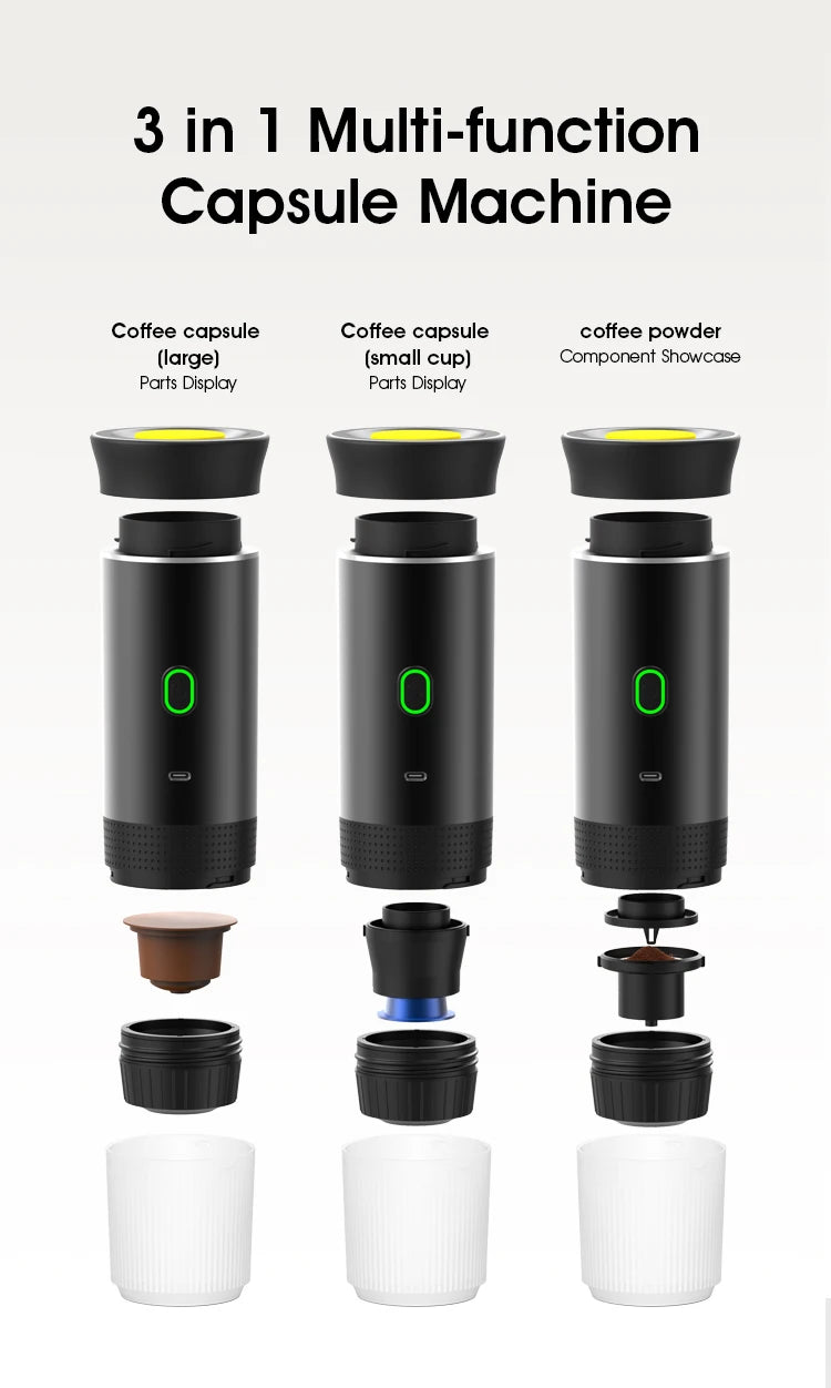 DENOKIN 3-in-1 Portable Espresso Coffee Machine — Capsule, Pod & Ground Coffee | Travel,- Camping & Home