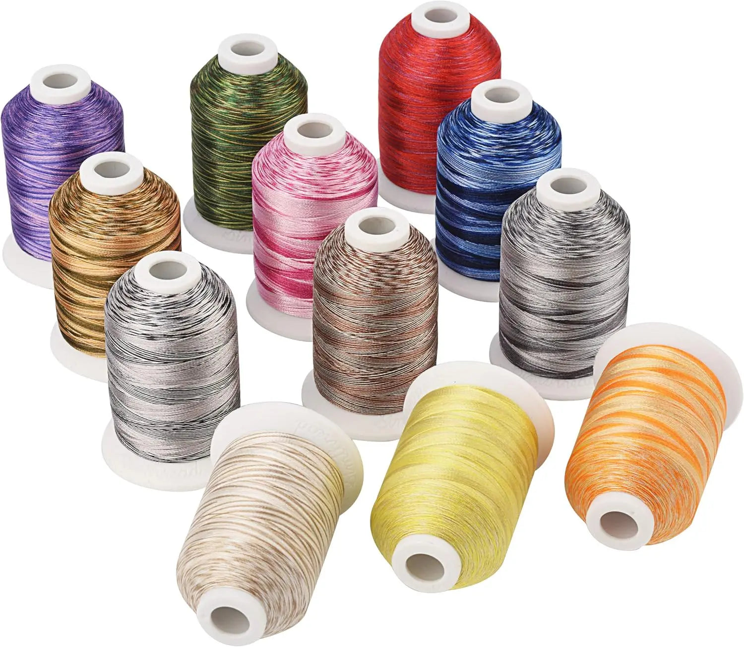 12 Variegated Colour Polyester Embroidery Thread | 40wt | 1000m Spools | 12-Pack