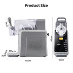 Measurement chart of a pasta maker and a Nolda food processor on a white background