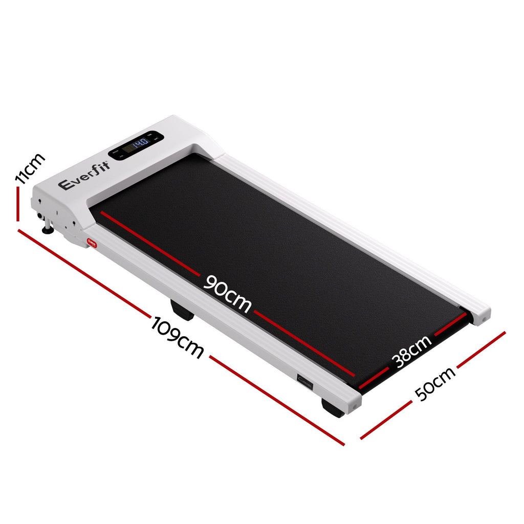 Everfit treadmill with dimensions marked on a white background