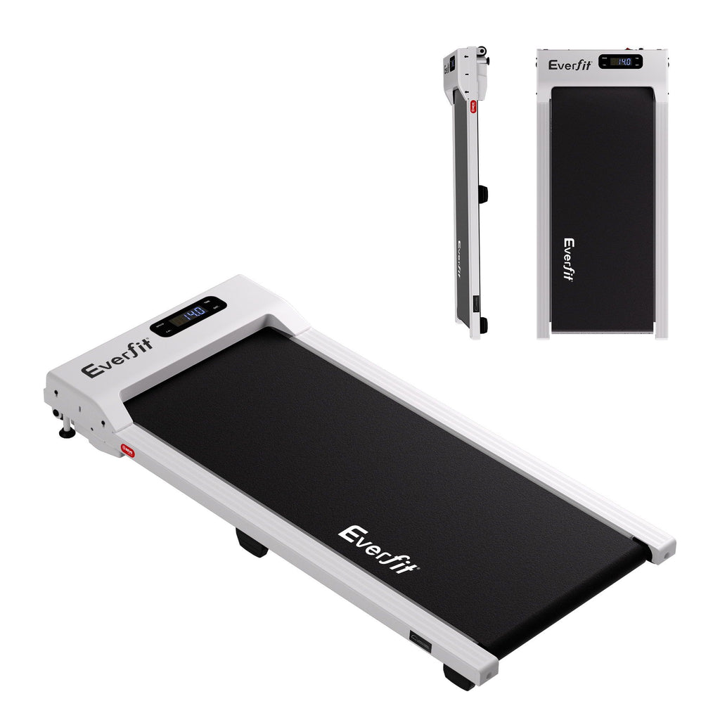 Everfit treadmill with inset images of the device on a white background