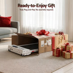 Unassembled furniture piece with gift wrapping and 'Ready-to-Enjoy Gift' text in a living room setting.