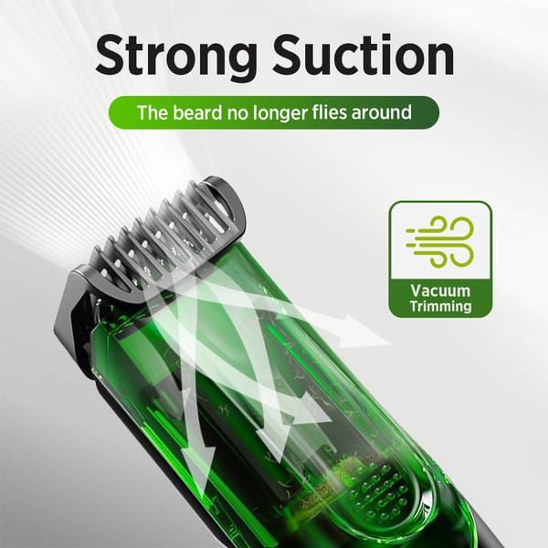 Green vacuum trimming tool with text 'Strong Suction' and 'Vacuum Trimming' on a white background
