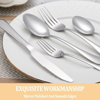 Silver cutlery set on a white plate with 'Exquisite Workmanship' text.