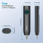 Measurement chart of a digital device with dimensions labeled on a light blue background