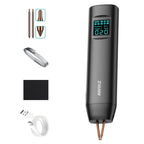 Black tattoo machine pen with accessories on a white background