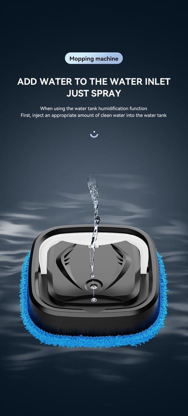 Mopping machine with water being added to the water inlet on a dark background