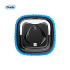 Black cleaning robot with blue scrubber on a white background