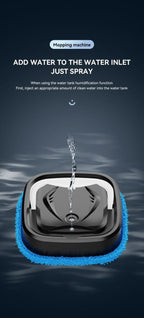 Mopping machine with water being added to the water inlet on a dark background