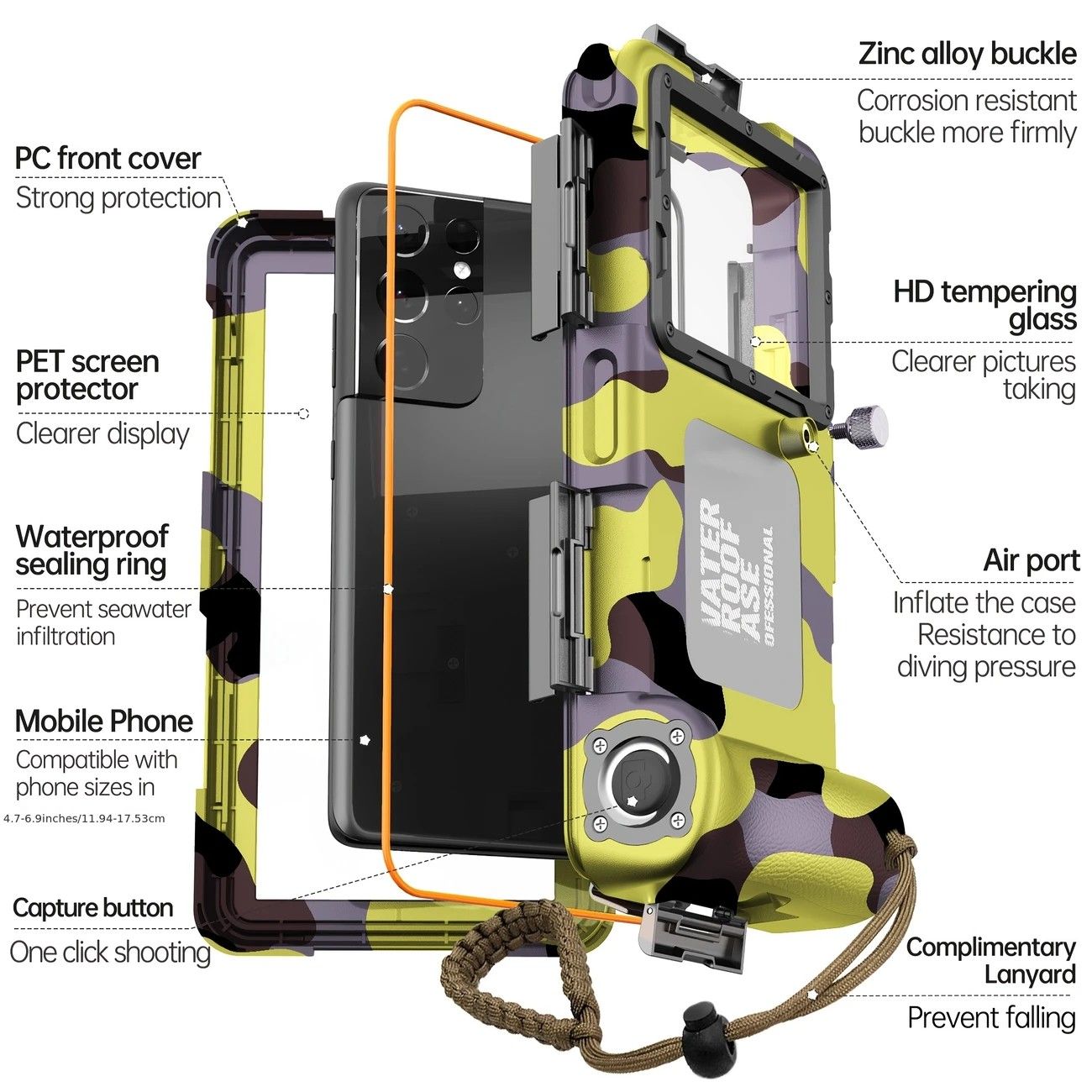 15m Waterproof Phone Case for Diving & Surfing – Dual Seal, Zinc Alloy Buckle, Fits Phones up to 6.9"