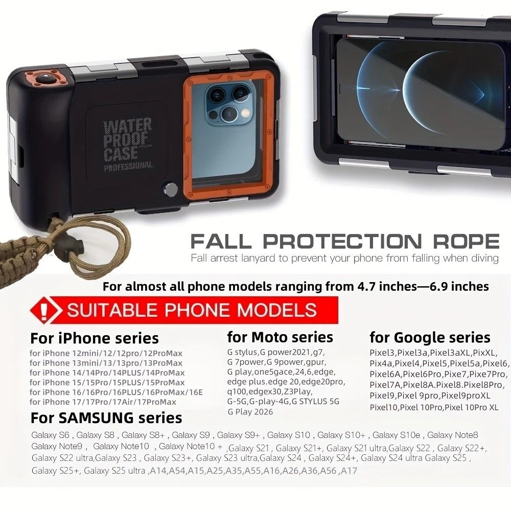 15m Waterproof Phone Case for Diving & Surfing – Dual Seal, Zinc Alloy Buckle, Fits Phones up to 6.9"