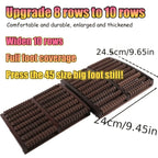 Two brown foot massagers with text highlighting features and dimensions on a white background