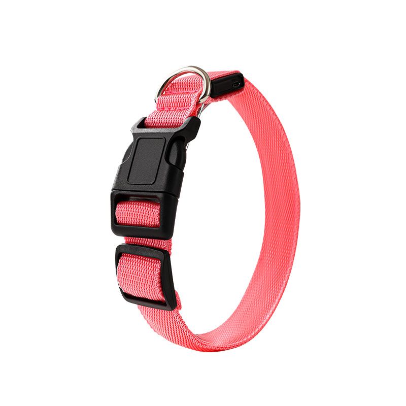 Pink LED Light-Up Dog & Cat Collar - USB Rechargeable, Adjustable, Glow-in-the-Dark Safety Collar