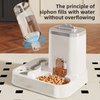 Automatic Pet Feeder and Water Dispenser Combo, 7-Day Capacity for Cats and Small Dogs, Self-Refilling Water Bowl with Gravity Flow, No Battery Needed, Modern White Design with Sturdy Base (Blue)