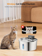 Wireless Pet Water Fountain for Cats and Small Dogs, 304 Stainless Steel, 3.2L Capacity, Rechargeable Battery, Three Flow Modes, Low Noise, Easy to Clean (D3)