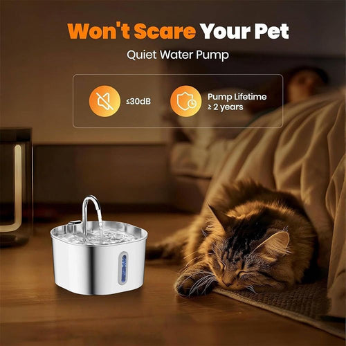 304 Stainless Steel Pet Water Fountain, 2.2L Quiet Drinking Dispenser with Dual Flow Modes, Multi-Stage Filtration for Cats & Small Dogs, USB Powered (B2)