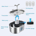 304 Stainless Steel Pet Water Fountain, 3.2L Oval Design with Dual Water Flow, Ultra-Quiet Automatic Circulating Filtered Drinking Station for Cats and Dogs, USB Powered (Adapter Not Included), Dishwasher Safe (B)