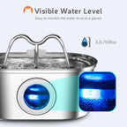 304 Stainless Steel Pet Water Fountain, 3.2L Oval Design with Dual Water Flow, Ultra-Quiet Automatic Circulating Filtered Drinking Station for Cats and Dogs, USB Powered (Adapter Not Included), Dishwasher Safe (C)