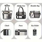 6-Piece Checkered Women's Bag Set – Korean Fashion Tote, Handbag & Crossbody Collection (Red)