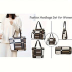6-Piece Checkered Women's Bag Set – Korean Fashion Tote, Handbag & Crossbody Collection (Red)