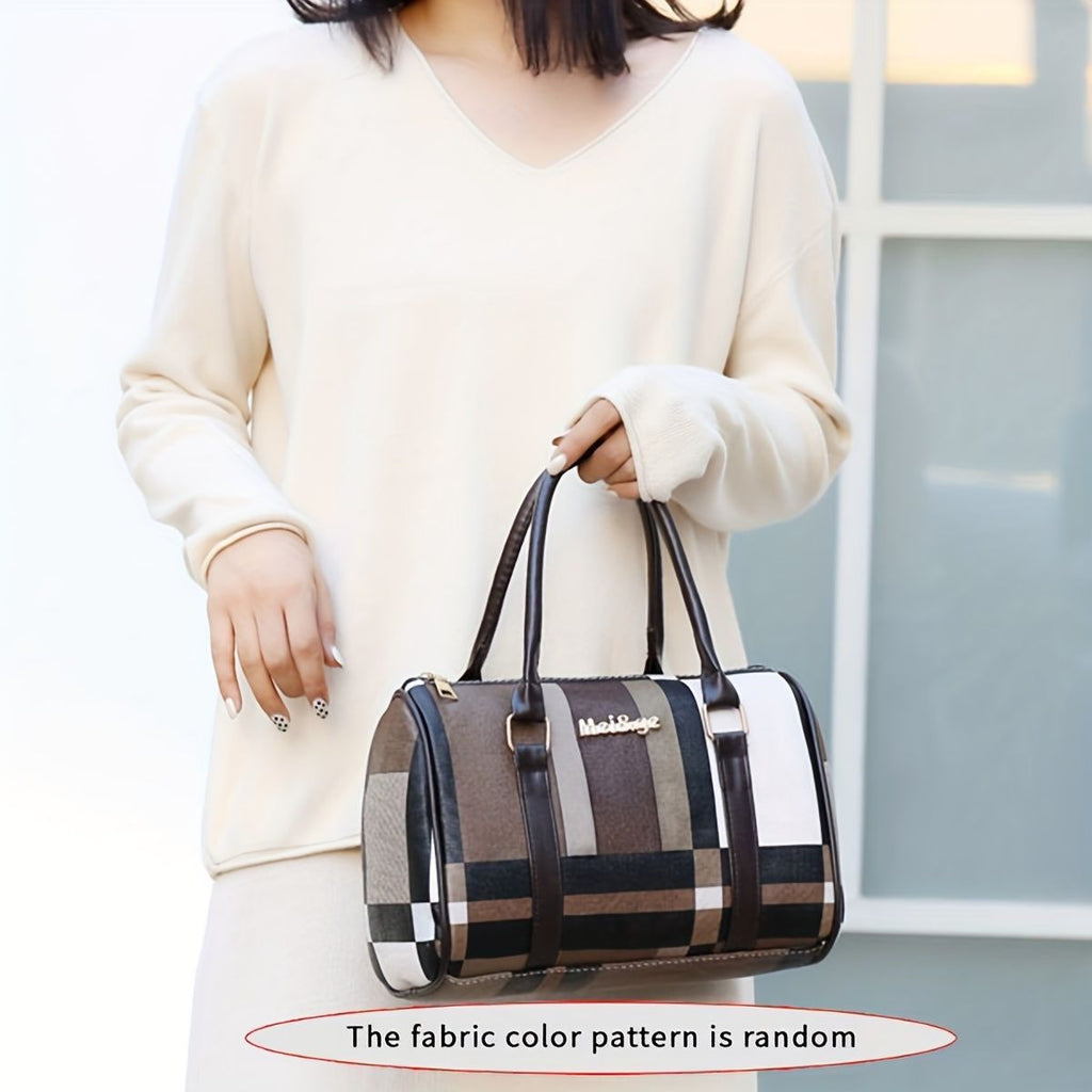 6-Piece Checkered Women's Bag Set – Korean Fashion Tote, Handbag & Crossbody Collection (Red)
