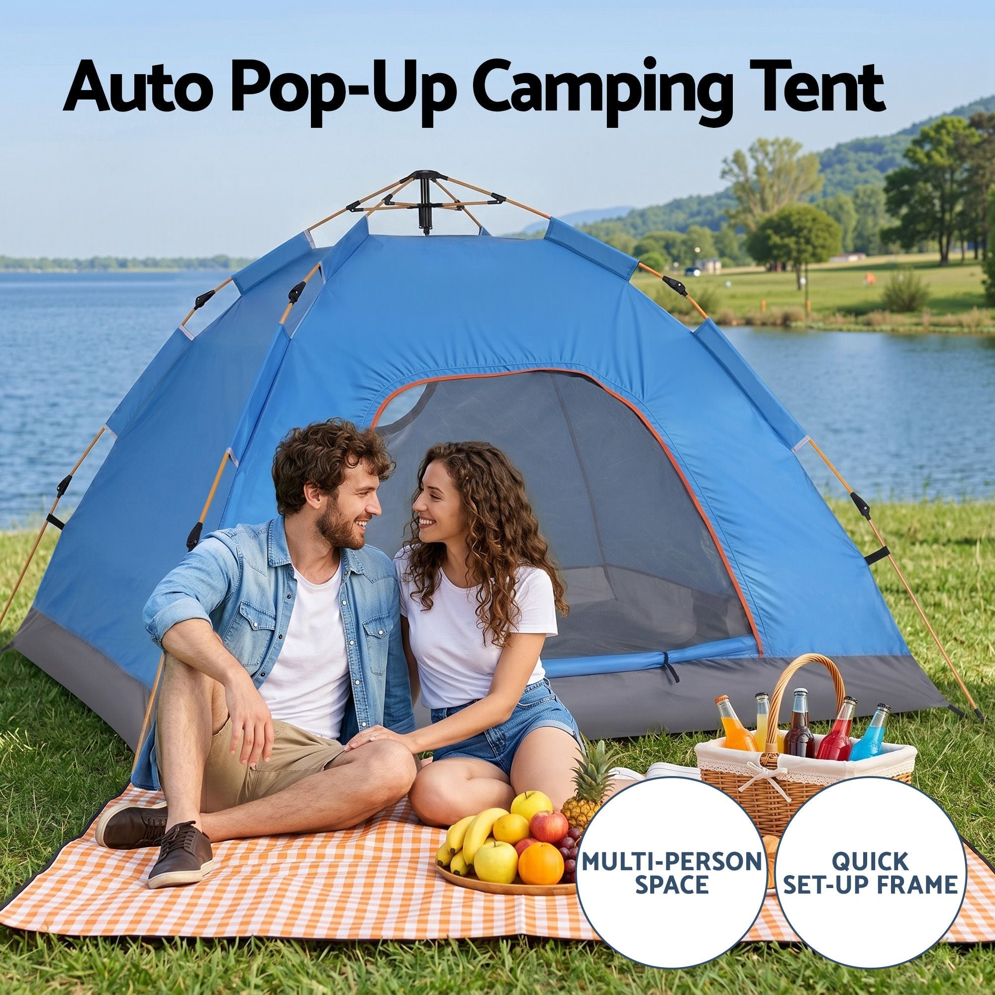 Weisshorn Pop Up Camping Tent | 2-3 Person Instant Tent | Waterproof Outdoor Hiking Tent | Blue