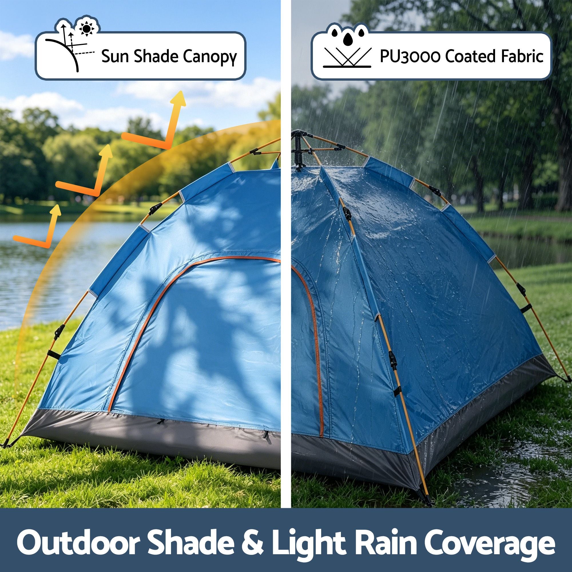 Weisshorn Pop Up Camping Tent | 2-3 Person Instant Tent | Waterproof Outdoor Hiking Tent | Blue