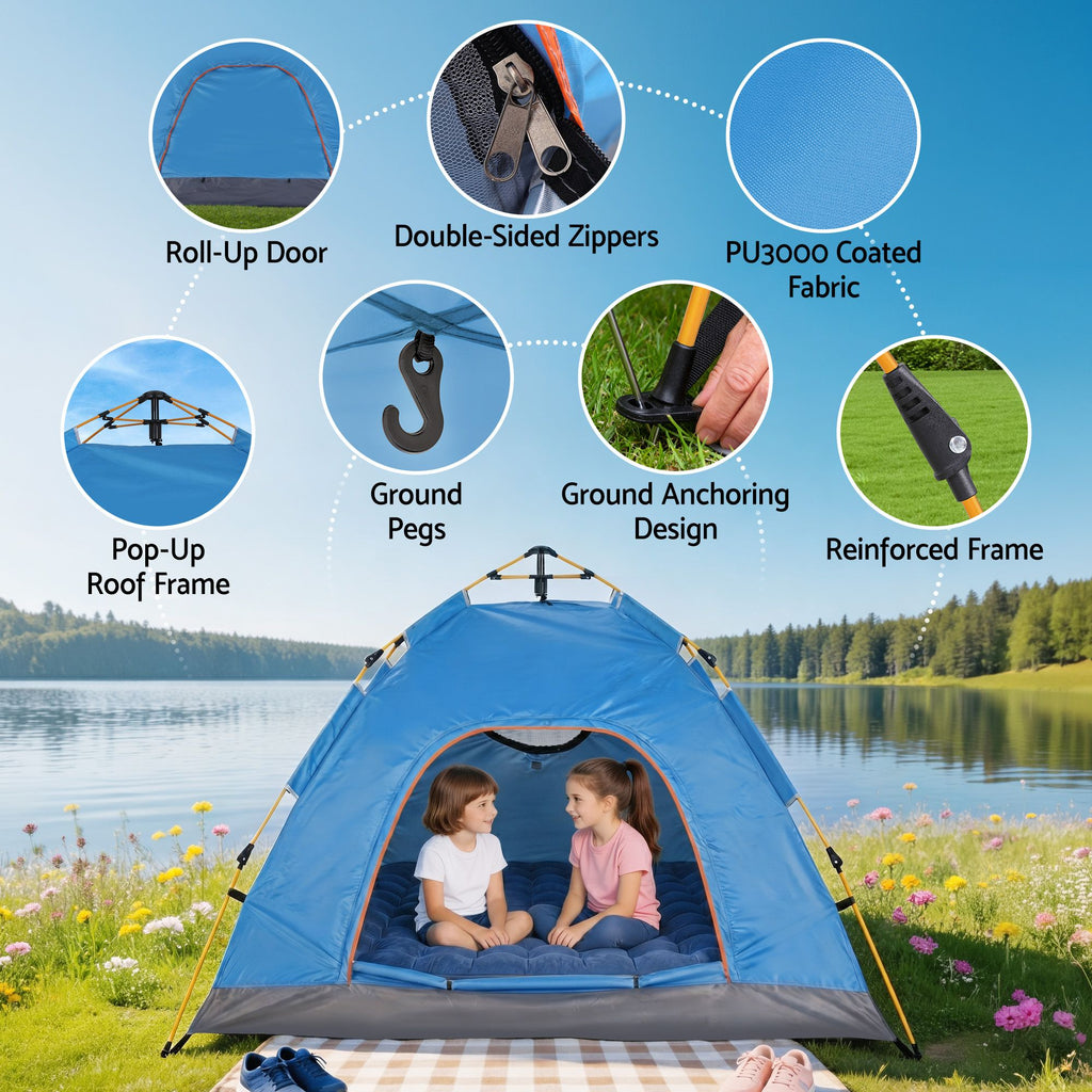 Weisshorn Pop Up Camping Tent | 2-3 Person Instant Tent | Waterproof Outdoor Hiking Tent | Blue