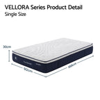 Vellora Series single size mattress with dimensions on a white background