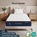 RoomSense mattress on a bed in a bedroom setting with 'RoomSense' branding.