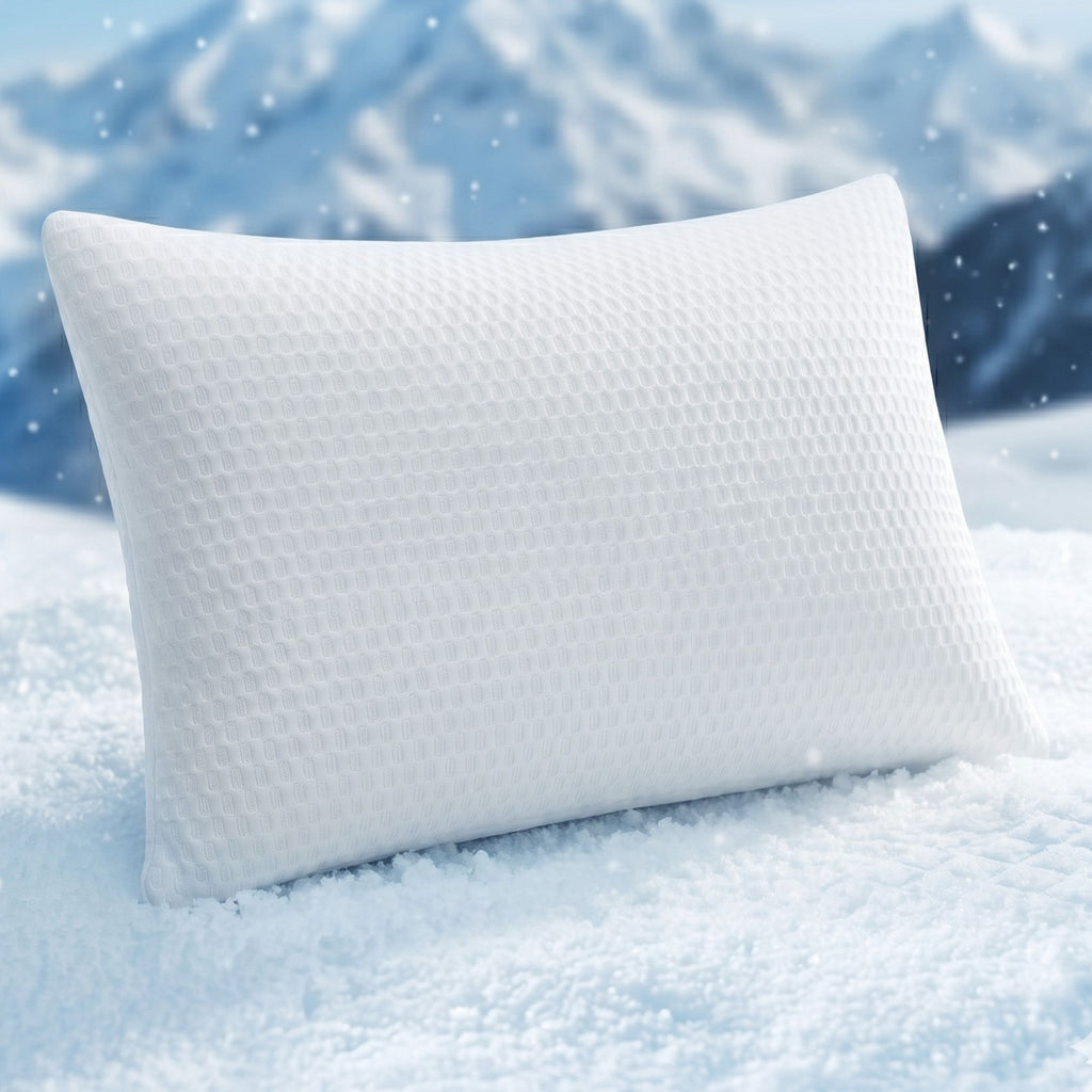 White pillow on a snowy background